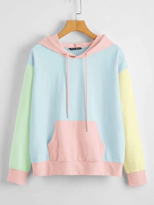 Drop Shoulder Color Block Drawstring Hoodie Women's or Teens - The ...