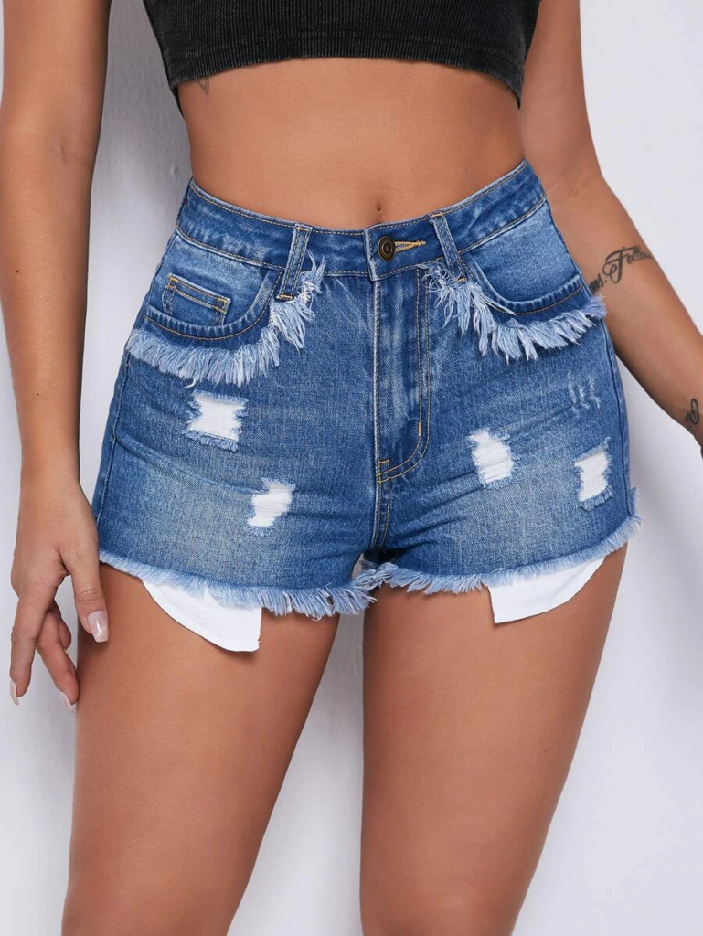 High waist sale ripped denim shorts
